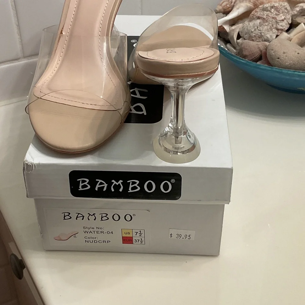 BAMBOO Women's Clear and Nude Heels - Picture 3 of 3